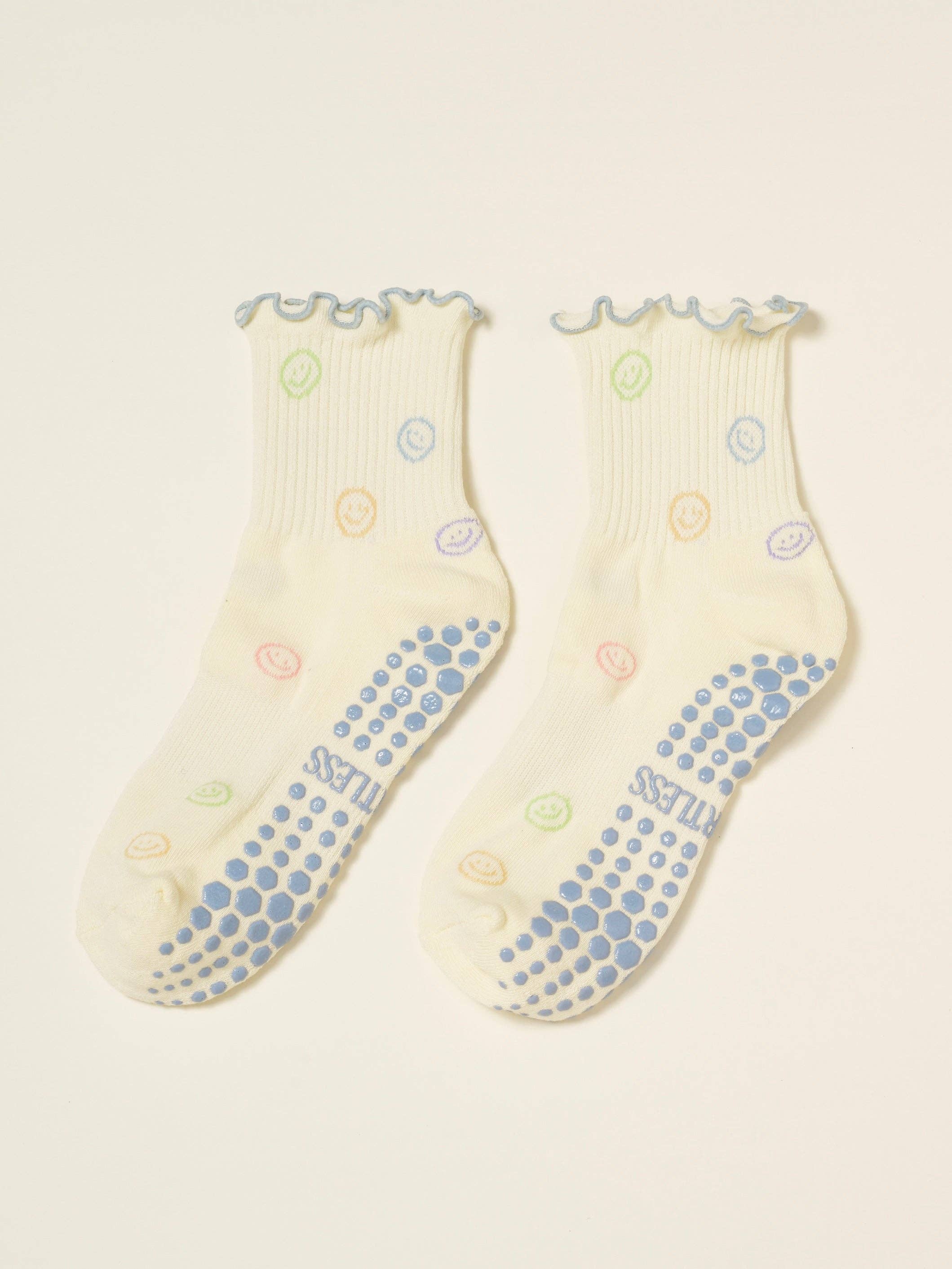 😊 Smiley Face Ruffle Grip Socke, Pilates-Socken
