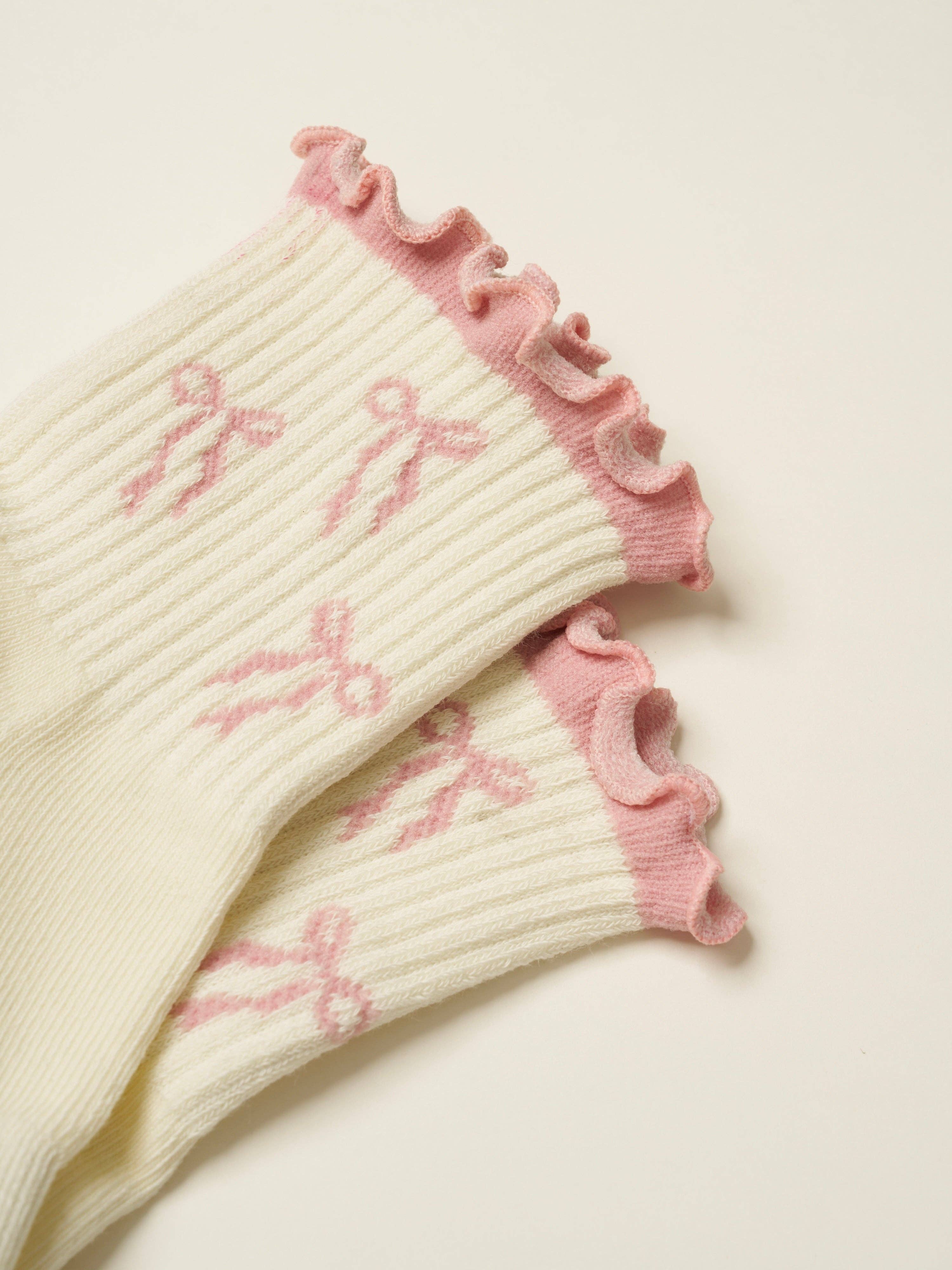 🎀 Schleifen-Rüschengriffsocke [Weichrosa], Pilates-Socken