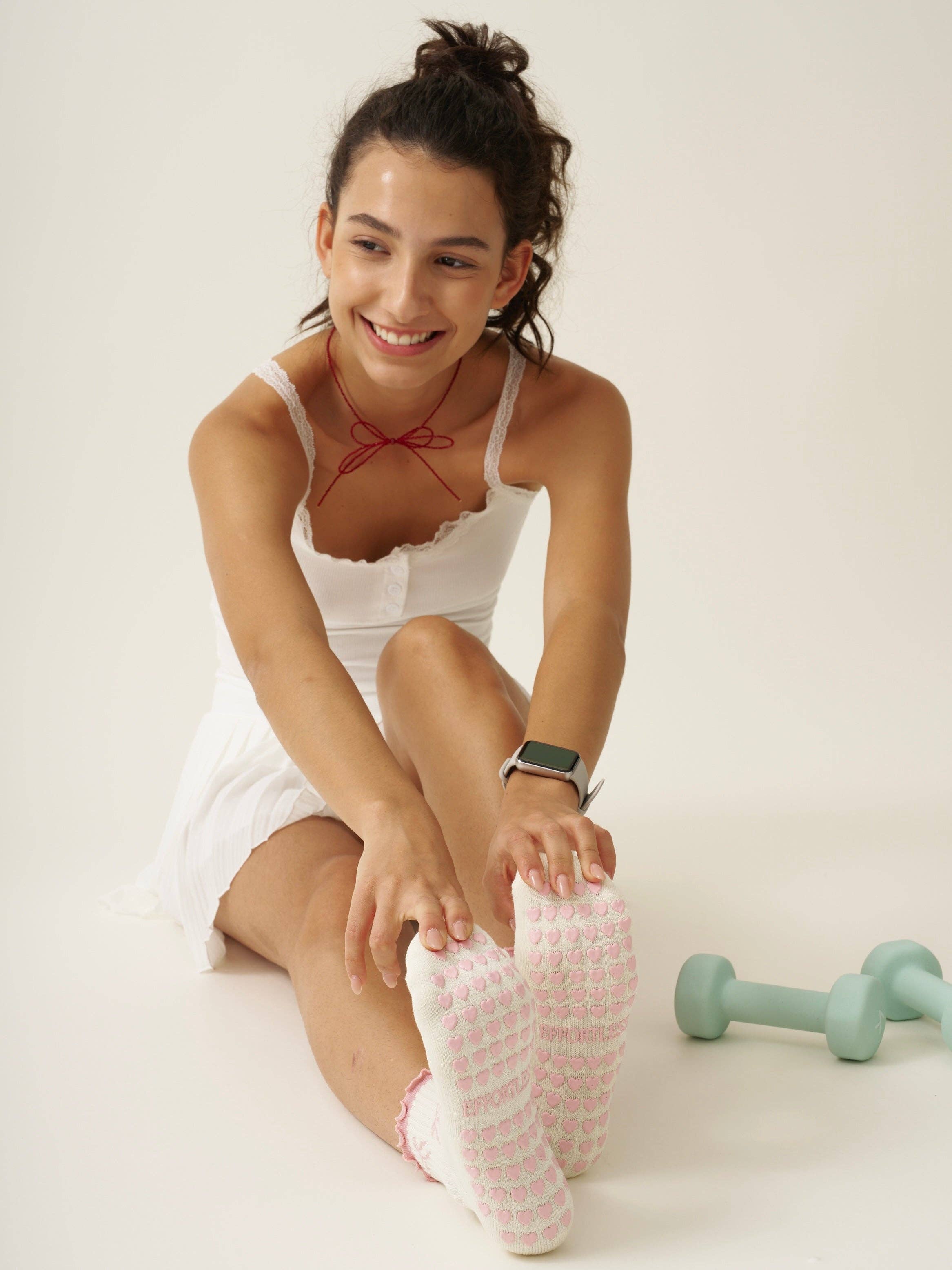 🎀 Schleifen-Rüschengriffsocke [Weichrosa], Pilates-Socken