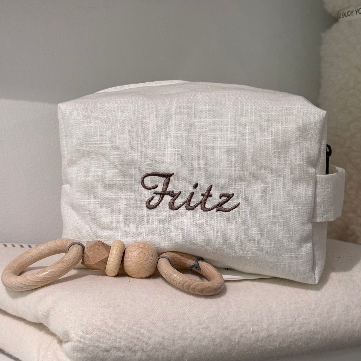 Beauty Box aus 100 % Leinen – Große personalisierte Kulturtasche mit Namen