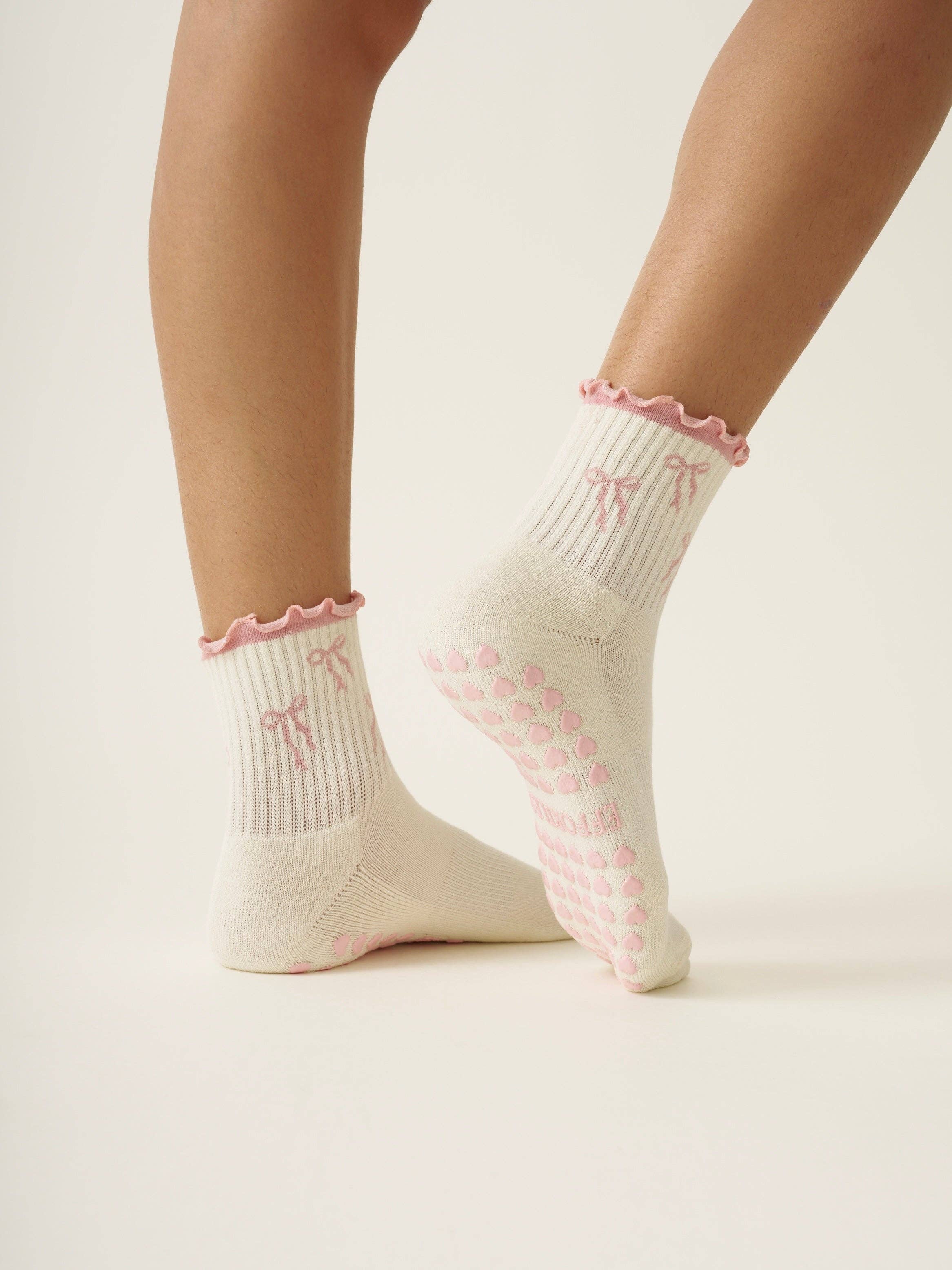 🎀 Schleifen-Rüschengriffsocke [Weichrosa], Pilates-Socken