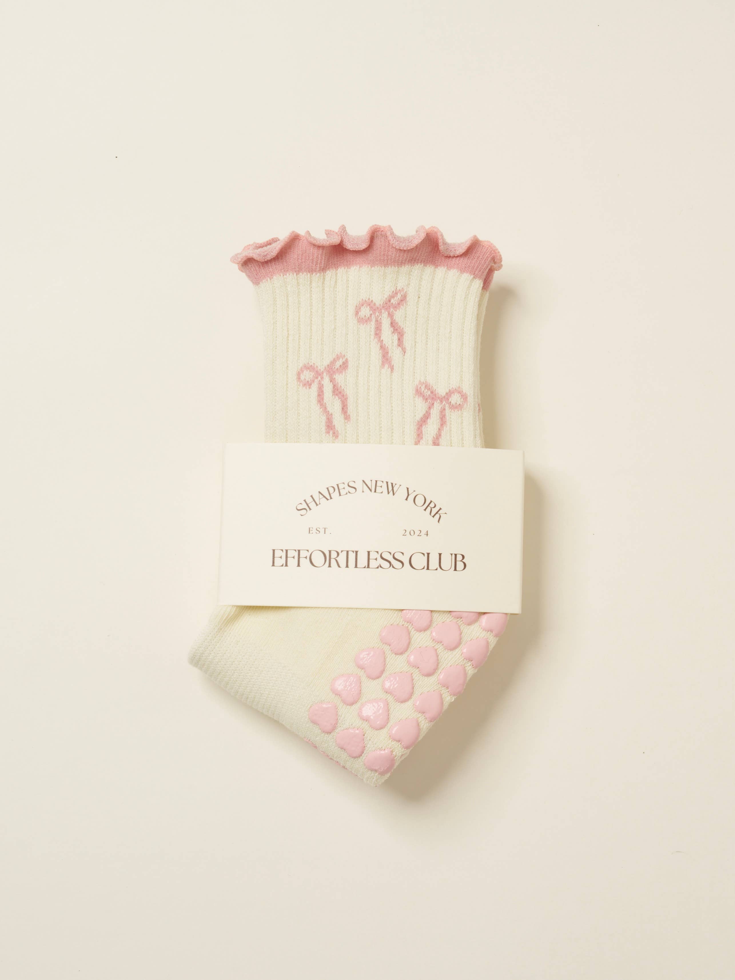 🎀 Schleifen-Rüschengriffsocke [Weichrosa], Pilates-Socken