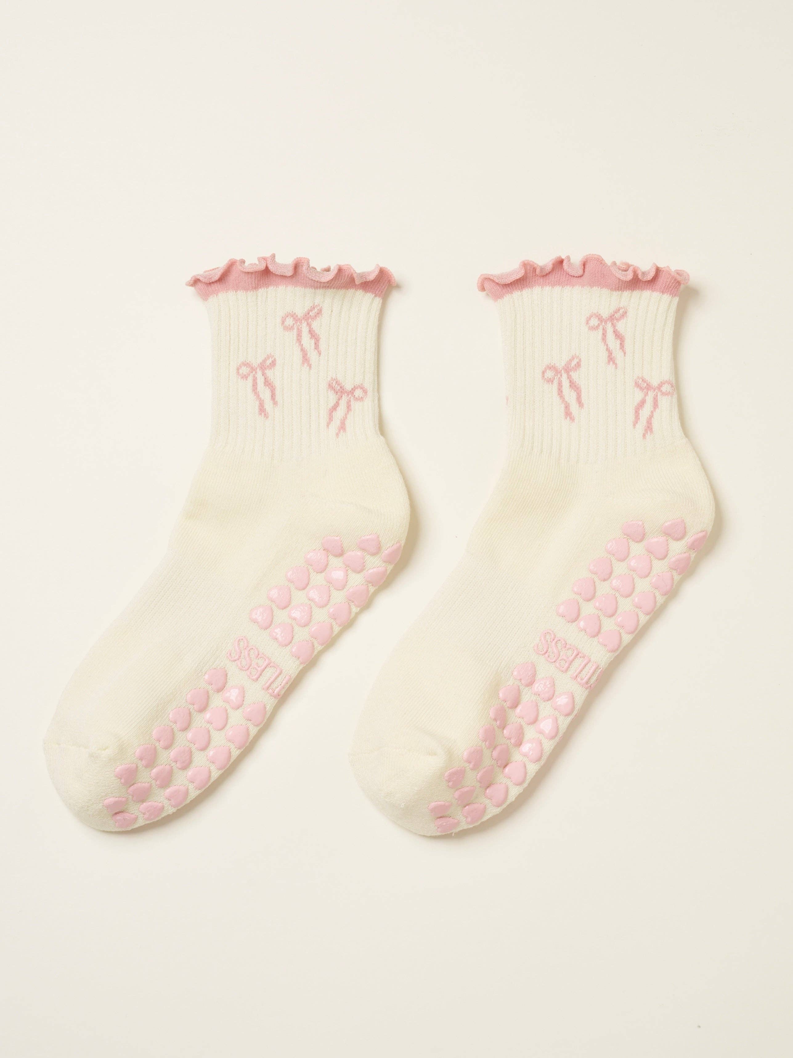 🎀 Schleifen-Rüschengriffsocke [Weichrosa], Pilates-Socken